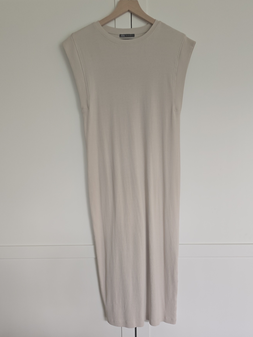 Zara Tan Ribbed Sleeveless Midi Dress SMALL